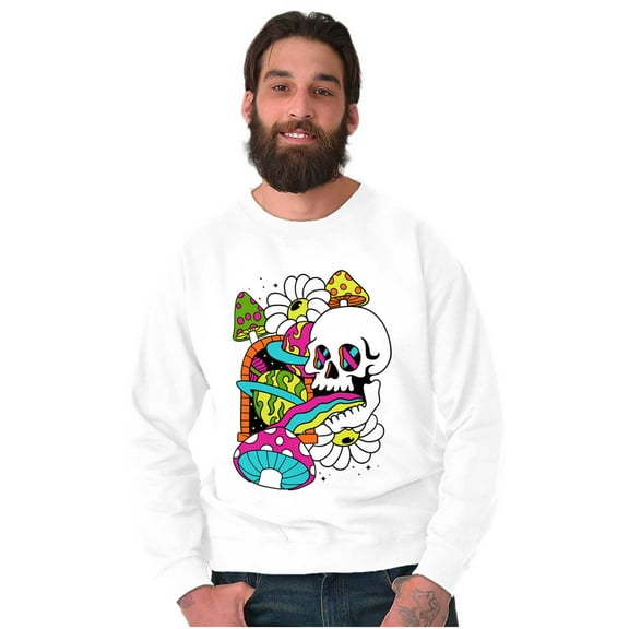 Psychedelic Shroom Skull Flowers Unisex Plus Fleece Graphic Sweatshirt Brisco Brands 2X