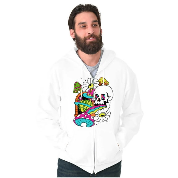 Psychedelic Shroom Skull Flowers Unisex Fleece Graphic Zip Up Hoodie Brisco Brands 5X