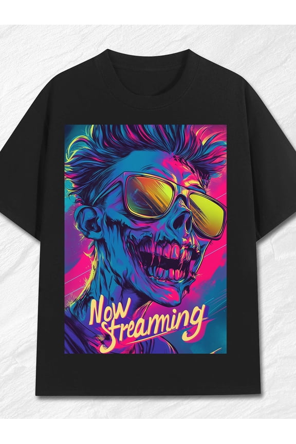 Psychedelic Skull Art Men'S Cotton T-Shirt Street Style Graphic Printed Tee 100% Cotton Soft and Breathable 220g Crew Neck Short Sleeve Perfect for Music Festivals