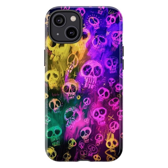 Psychedelic Skull Art Phone Case, Neon Grunge Rainbow Design Protective Phone Cover for iPhone 16 15 14 13 12 11 Pro Max Mini Plus