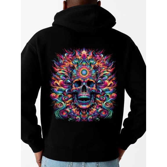 Psychedelic Skull Hoodie hoodies fire skeleton men's polyester black Breathable stretch fabric, crew neck long sleeve sweatshirt suitable for autumn outdoor sports and casual wear spring 3d idk