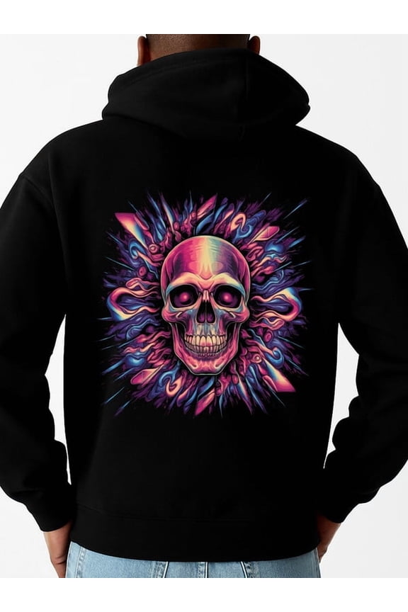 Psychedelic Skull Hoodie hoodies fire skeleton for men sweater hoodie black Sporty Athletic Hoodie For Fall & Winter halloween fire idk Basic Unisex Shirt Cotton tshirts