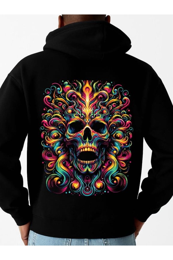 Psychedelic Skull funny hoodies skeleton men long sleeve black Hooded Design, Comfortable Pullover pullovers dames fire idk Basic Unisex Shirt Graphic Tee tshirts Basic Unisex Shirt Printed tshirts