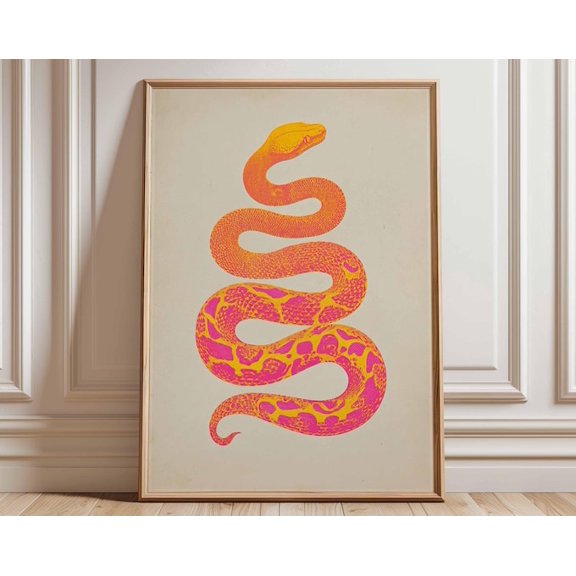 Psychedelic Snake Retro Serpent Colorful Bohemian Animal Wall Art Print, Unframed Paper Poster 24x36in