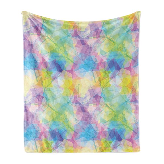 Psychedelic Soft Flannel Fleece Blanket, Blurry Rainbow Tones Inspired Flower Leaves Pattern Dreamy Retro Botany Design, Cozy Plush for Indoor and Outdoor Use, 50" x 60", Multicolor, by Ambesonne