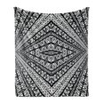 thumbnail image 1 of Psychedelic Soft Flannel Fleece Blanket, Geometric Dimension Ornament Motif with Triangle Diamond Forms Oriental Image, Cozy Plush for Indoor and Outdoor Use, 50" x 70", Black White, by Ambesonne, 1 of 6