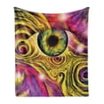 thumbnail image 1 of Psychedelic Soft Flannel Fleece Blanket, Hippie Hallucinatory Eye in Vivid Colors with Optical Swirl Lines Graphic, Cozy Plush for Indoor and Outdoor Use, 50" x 70", Fuchsia Yellow, by Ambesonne, 1 of 6