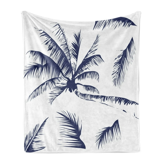 Psychedelic Soft Flannel Fleece Blanket, Silhouette of Coconut Palm Tree with Psychedelic Details Dreamy Nature Theme Design, Cozy Plush for Indoor and Outdoor Use, 50" x 60", Indigo, by Ambesonne