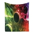 thumbnail image 1 of Psychedelic Soft Flannel Fleece Blanket, Space Universe Cosmos Galaxy Nebula Stars and Planets in Trippy Tones Image, Cozy Plush for Indoor and Outdoor Use, 70" x 90", Magenta Green, by Ambesonne, 1 of 5