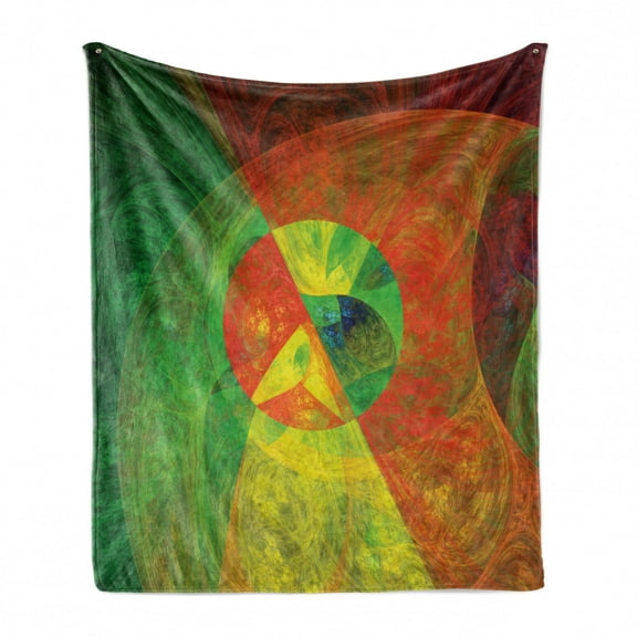 Psychedelic Soft Flannel Fleece Throw Blanket, Abstract Surreal Fractal Dreamlike Fantasy Harmony of Color Theme, Cozy Plush for Indoor and Outdoor Use, 50" x 70", Green Yellow, by Ambesonne