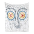 thumbnail image 1 of Psychedelic Soft Flannel Fleece Throw Blanket, Confused Man Portrait Human Face with Large Hypnotic Eyes Trance Hand Drawn, Cozy Plush for Indoor and Outdoor Use, 60" x 80", Multicolor, by Ambesonne, 1 of 6