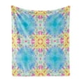 thumbnail image 1 of Psychedelic Soft Flannel Fleece Throw Blanket, Psychedelic Design Abstract Blurred Wavy Ornaments Oriental Quirky Image, Cozy Plush for Indoor and Outdoor Use, 70" x 90", Pink and Blue, by Ambesonne, 1 of 5