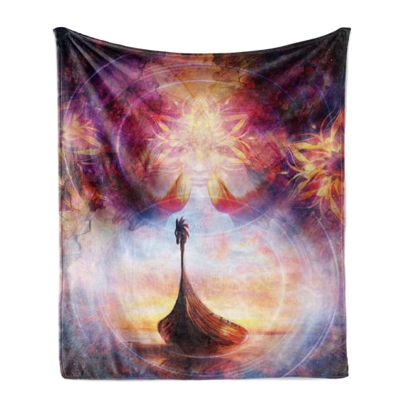 Psychedelic Soft Flannel Fleece Throw Blanket, Digital Overlapping Psychedelic Themed Back with Hot Effects Image Print, Cozy Plush for Indoor and Outdoor Use, 70" x 90", Multicolor, by Ambesonne