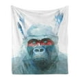 thumbnail image 1 of Psychedelic Soft Flannel Fleece Throw Blanket, Gorilla with Feathers Digital Triangle Geometric Style Monkey Theme Print, Cozy Plush for Indoor and Outdoor Use, 50" x 60", Blue, by Ambesonne, 1 of 5