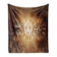 thumbnail image 1 of Psychedelic Soft Flannel Fleece Throw Blanket, Gothic Spooky Birth Life Death and Skull Baby Face Artwork Design, Cozy Plush for Indoor and Outdoor Use, 50" x 60", Tan Yellow, by Ambesonne, 1 of 5