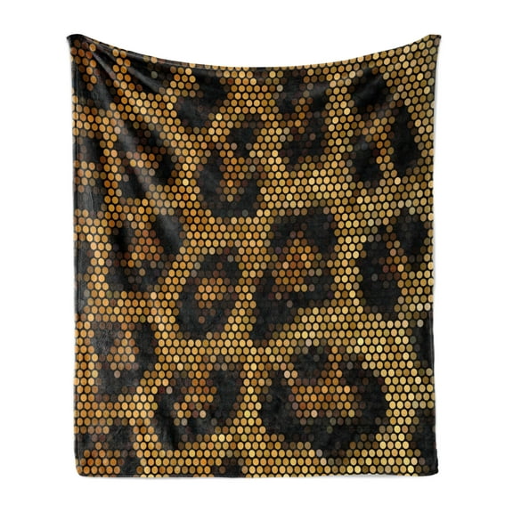 Psychedelic Soft Flannel Fleece Throw Blanket, Leopard Motif with Digital Dots and Trippy Forms Graphic Art, Cozy Plush for Indoor and Outdoor Use, 50" x 70", Apricot Dark Brown, by Ambesonne