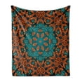 thumbnail image 1 of Psychedelic Soft Flannel Fleece Throw Blanket, Round Flowers Floral Patterns Surreal Motif Boho Hippie Style Image, Cozy Plush for Indoor and Outdoor Use, 50" x 60", Teal Orange, by Ambesonne, 1 of 6