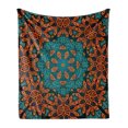 thumbnail image 1 of Psychedelic Soft Flannel Fleece Throw Blanket, Round Flowers Floral Patterns Surreal Motif Boho Hippie Style Image, Cozy Plush for Indoor and Outdoor Use, 60" x 80", Teal Orange, by Ambesonne, 1 of 6