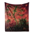 thumbnail image 1 of Psychedelic Soft Flannel Fleece Throw Blanket, Trippy Surreal Picture with Fantasy Cubes and Unsual Plants Visual Motif, Cozy Plush for Indoor and Outdoor Use, 70" x 90", Scarlet Green, by Ambesonne, 1 of 5