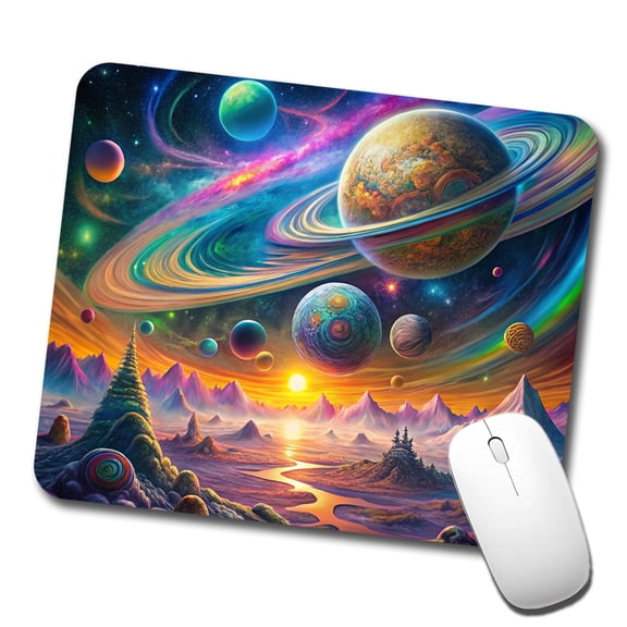 Psychedelic Solar System Space Design Mouse Pad Low Profile Gaming Mat