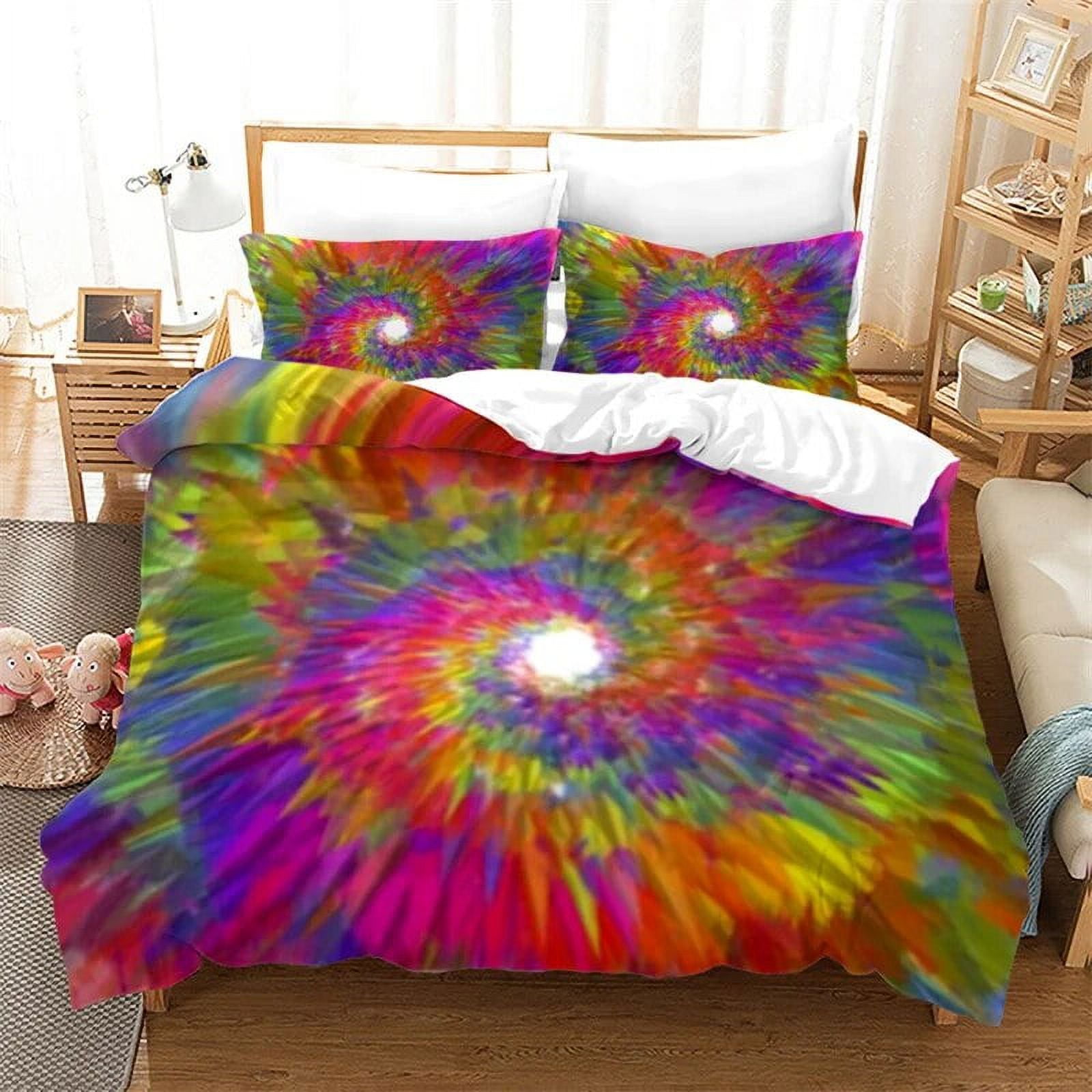 Psychedelic Spiral Swirl Duvet Cover Tie Dyed Bedding Set Polyester