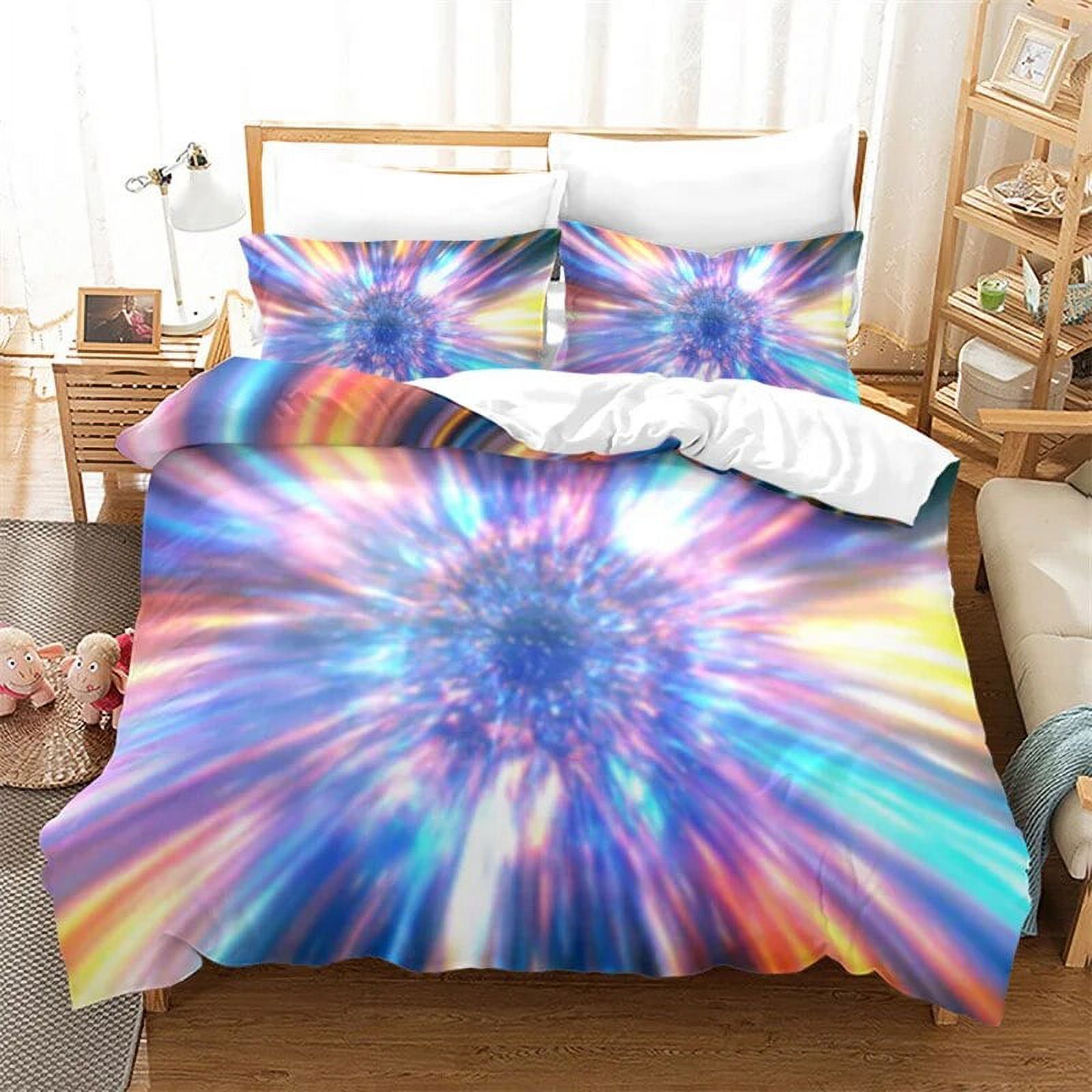 Psychedelic Spiral Swirl Duvet Cover Tie Dyed Bedding Set Polyester