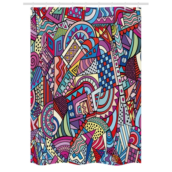Psychedelic Stall Shower Curtain, Colorful Funky Art 90's Stained Glass Style Triangle Squares Modern Art Print, Fabric Bathroom Set with Hooks, 54W X 78L Inches, Multicolor, by Ambesonne