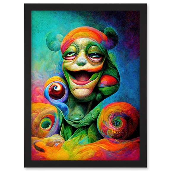 Psychedelic Stoned Clown Trippy Colourful Artwork Framed Wall Art Print A4