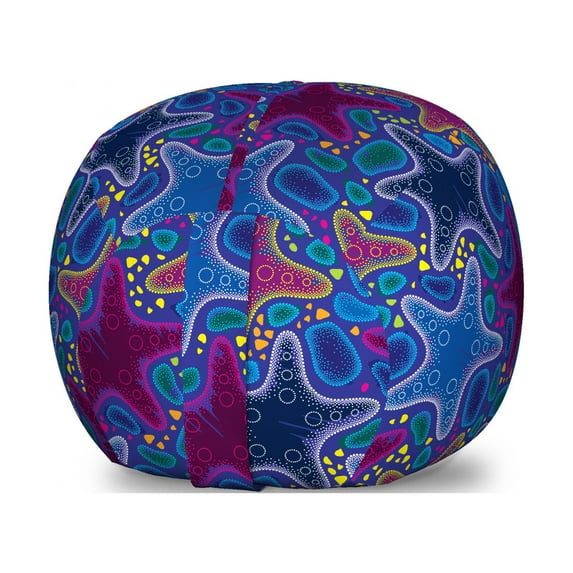 Psychedelic Storage Toy Bag Chair, Dotted Starfish and Pebbles Maritime Theme Aquatic Animal Pattern Print, Stuffed Animal Organizer Washable Bag, Small Size, Turquoise Pink, by Ambesonne
