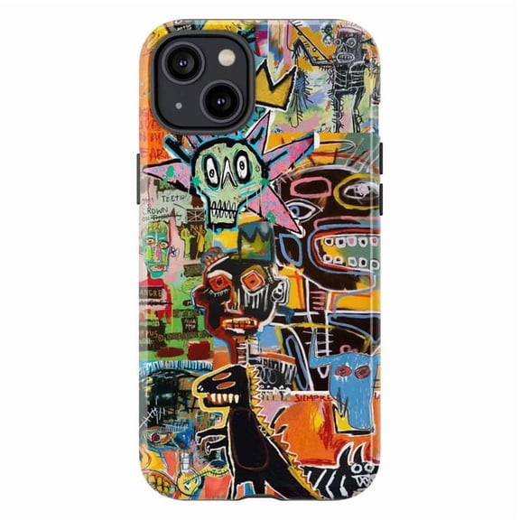 Psychedelic Street Art Phone Case, Urban Graffiti Skull & Dinosaur Abstract Protective Cover for iPhone 16 15 14 13 12 11 Pro Max Plus Mini