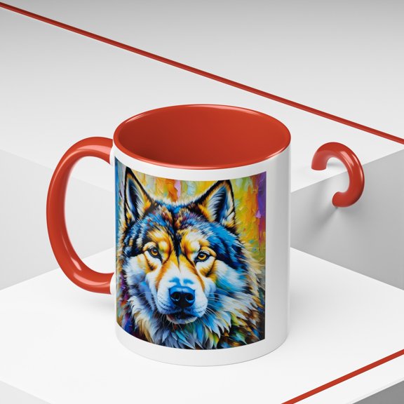 Psychedelic Style Alaskan Malamute Coffee Mug, 11oz, 15oz, two-toned