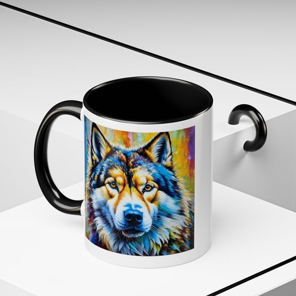 Psychedelic Style Alaskan Malamute Coffee Mug, 11oz, 15oz, two-toned