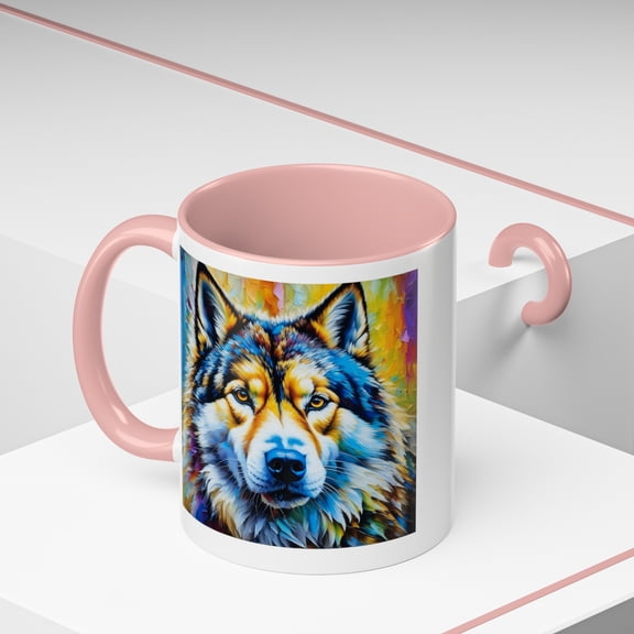 Psychedelic Style Alaskan Malamute Coffee Mug, 11oz, 15oz, two-toned