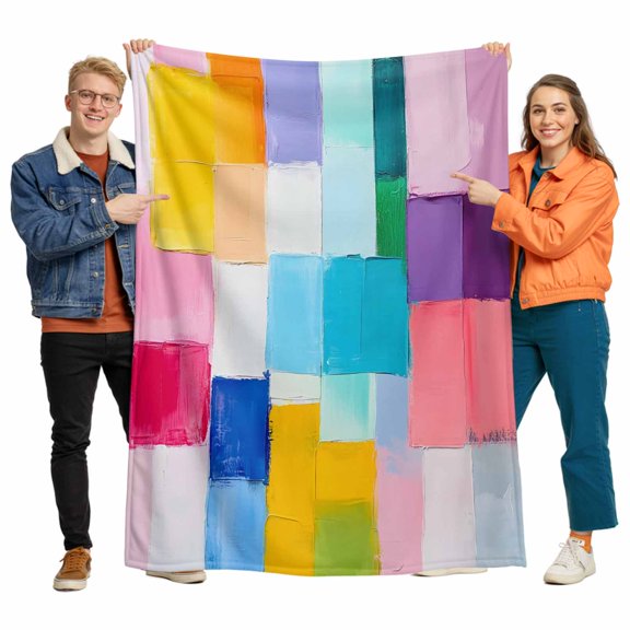 Psychedelic Style Flannel Blanket for Bed,Travel and Camping, Abstract Art Mosaic Contrast Colorful Super Soft Cozy Blanket for All Seasons 60"x80"