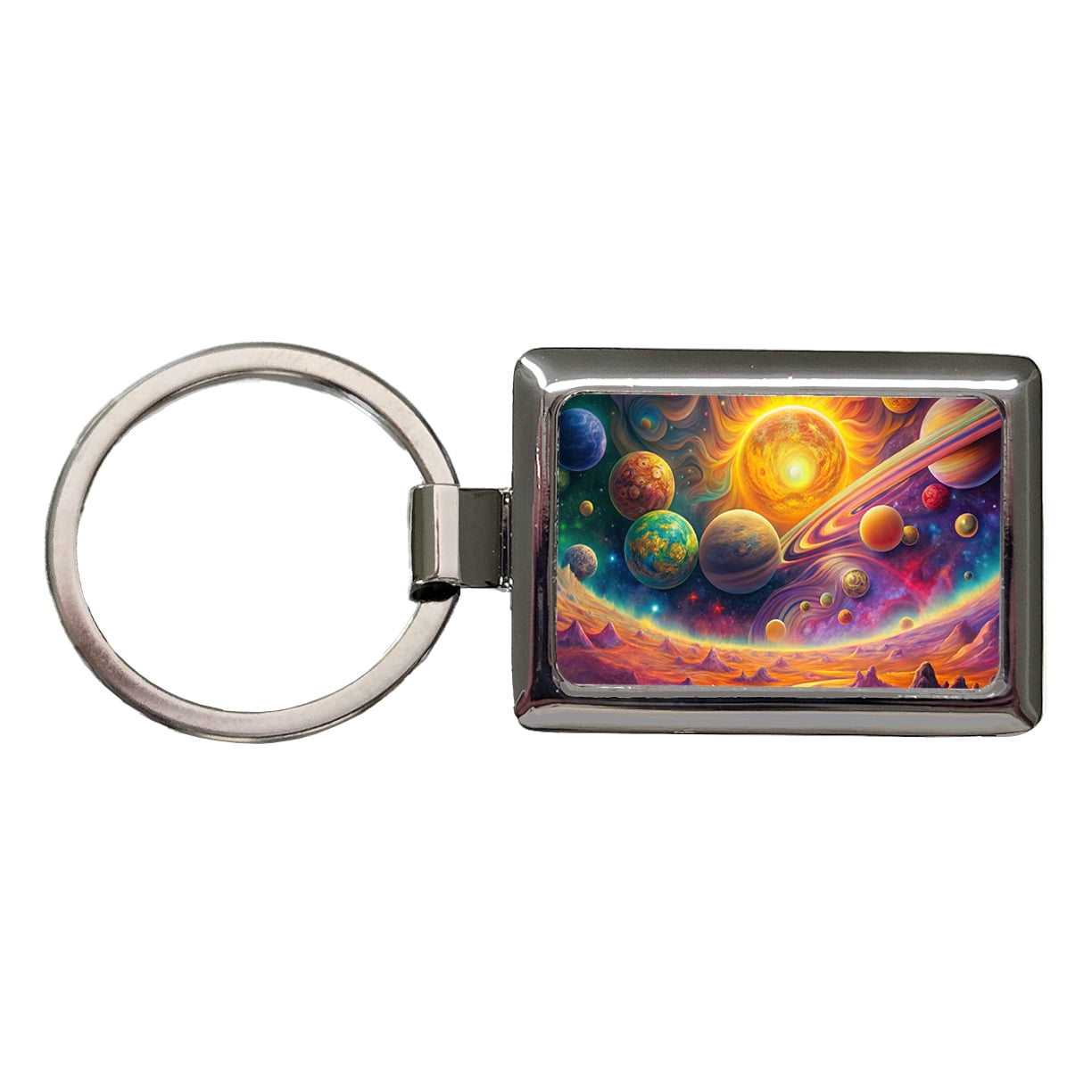 Psychedelic Sun And Planets Solar System Metal Rectangle Keychain ...