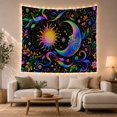 thumbnail image 1 of Psychedelic Sun Moon on Floral Black Background, Mystical Psychedelic Style for Celestial Art Lovers, Cosmic Wall Art, Housewarming Gift, Tapestry Wall Hanging for Bedroom and Dorm, 1 of 6