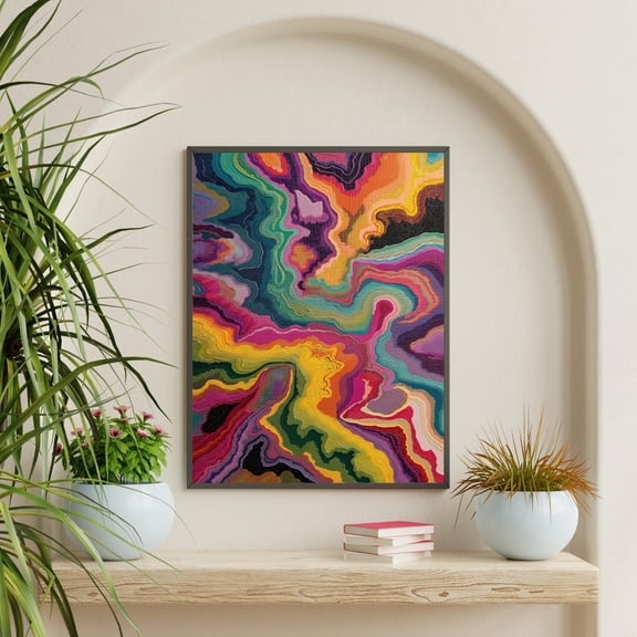 Psychedelic Swirl Abstract Wall Art Trippy in Neon Rainbow Tones Poster, Bold Colorful Texture for Boho, Indie, Size 8x12 UNFFRAMED F03.1.6l2371