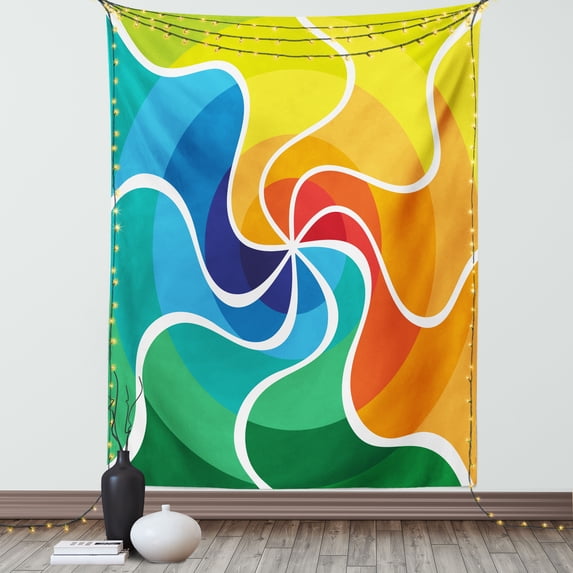 Psychedelic Tapestry, Rainbow Colored Spiral Gradient Wind Rose Psychedelic Display Surreal Artian Decor, Wall Hanging for Bedroom Living Room Dorm Decor, 40W X 60L Inches, Multi, by Ambesonne