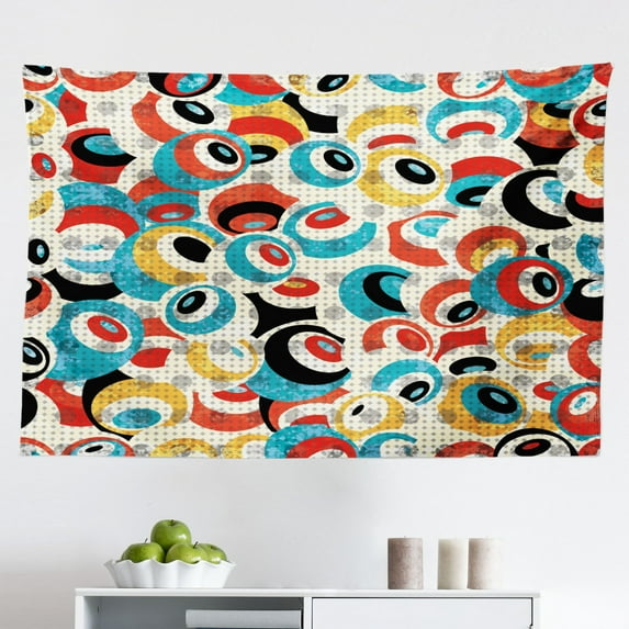 Psychedelic Tapestry, Psychedelic Retro Trance Pattern Nightclub Theme Modern Music Design, Fabric Wall Hanging Decor for Bedroom Living Room Dorm, 2 Sizes, White Black Blue, by Ambesonne
