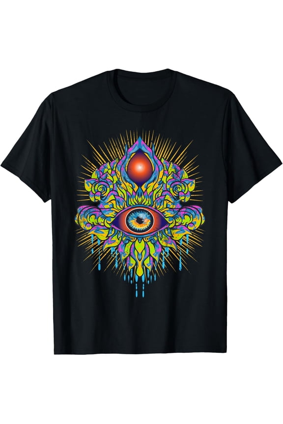 Psychedelic Third Eye Trippy Art Designs Retro Style T-Shirt- Classic Sun and moon Evil eye shirt Unisex 100% Cotton Crew Neck T-Shirt Breathable Casual Everyday Wear Affordable Graphic Soft Cheap t