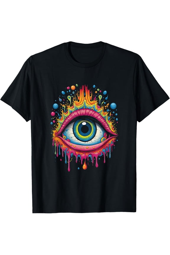 Psychedelic Third Eye | Trippy Colorful Hippie Psychonaut T-Shirt- Classic Sun and moon Evil eye shirt Unisex 100% Cotton Crew Neck T-Shirt Breathable Casual Everyday Wear Affordable Graphic Soft Che
