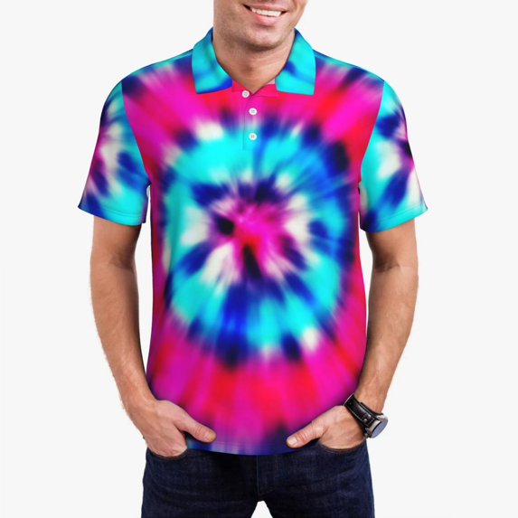Psychedelic Tie Dye Casual T-Shirts Color Swirl Print Polo Shirt Men Vintage Shirt Summer