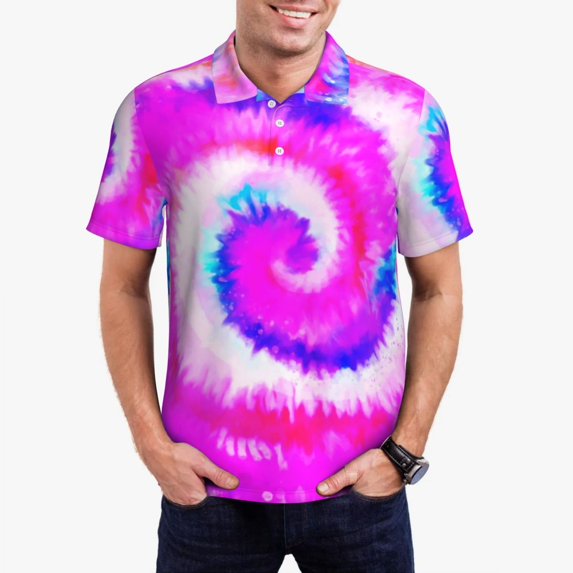 Psychedelic Tie Dye Casual T-Shirts Color Swirl Print Polo Shirt Men Vintage Shirt Summer