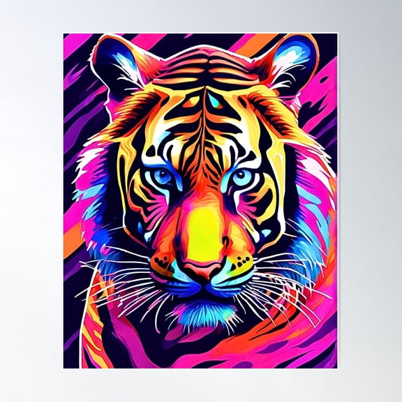 Psychedelic Tiger Head Camouflage- Vibrant Tiger Stripe Camo Pattern Poster Wall Art, Modern Wall Decor For Living Room Bedroom, 16x24 UNFRAMED