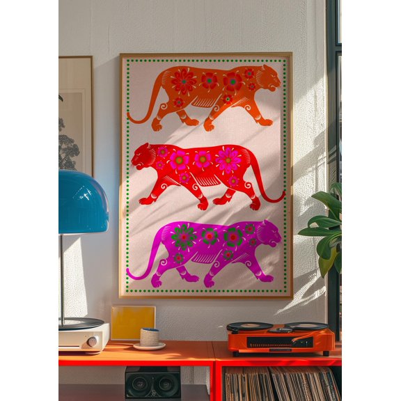 Psychedelic Tiger Maximalist Dopamine Decor, Unframed Paper Poster 8x10in