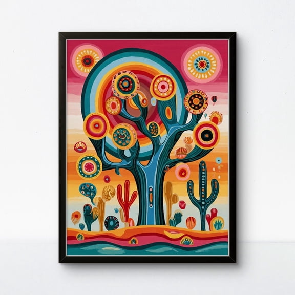 Psychedelic Tree of Life Poster Abstract Desert Landscape Wall Art Print, Unframed Canvas 8x10in