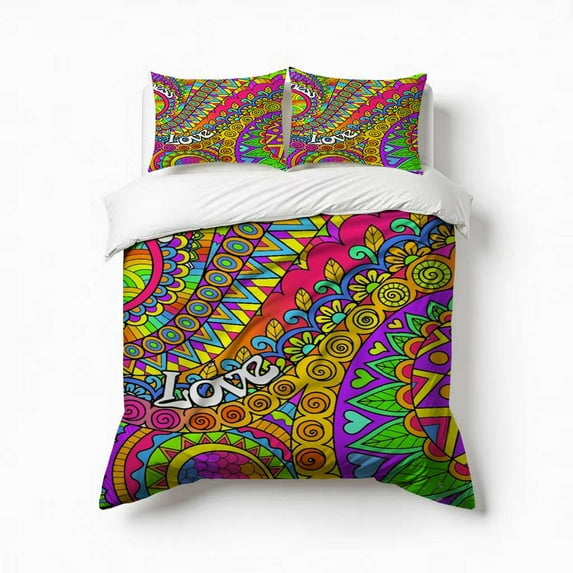 Psychedelic Trippy Colorful Hippy Art Bedding Set 3 Pcs Soft Microfiber Quilt Cover For Bedroom Decor, Comforter Cover With 2 Pillowcase