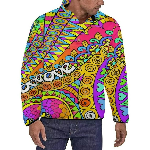 Psychedelic Trippy Colorful Hippy Art Men's Stand Collar Sweater Long Sleeve Clothing Loose Fit Sports Sweater