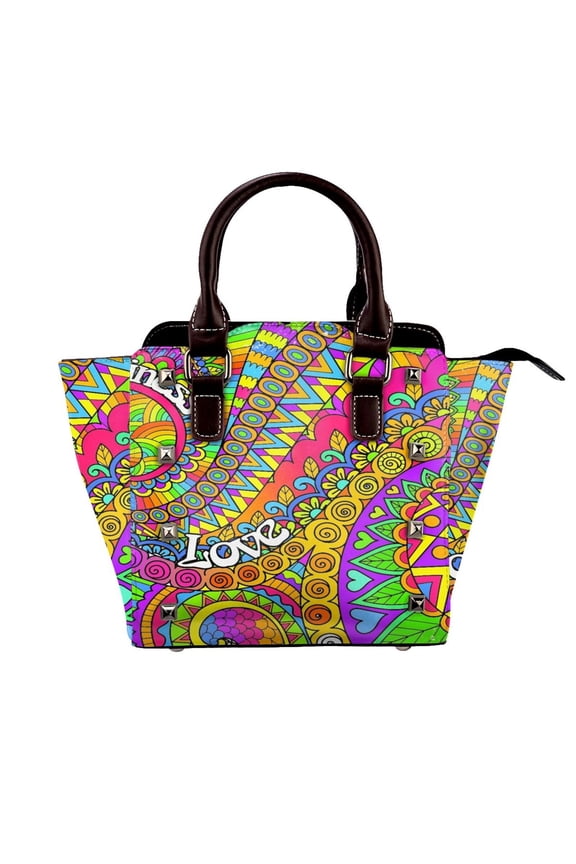 Psychedelic Trippy Colorful Hippy Art Rivet Fashion One-Shoulder Women's Handbag Tote Bag
