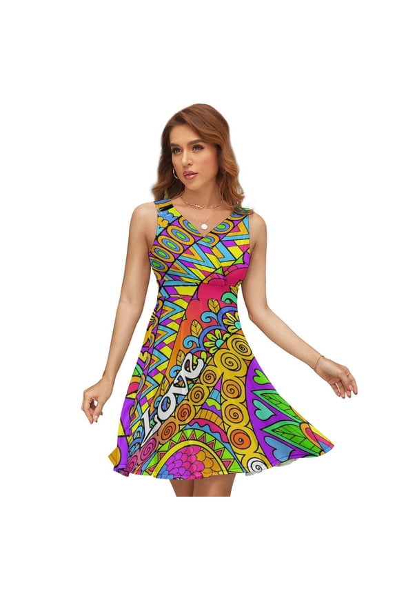 Psychedelic Trippy Colorful Hippy Art Sleeveless Dress Women Summer Evening Dresses Ladies Sundress